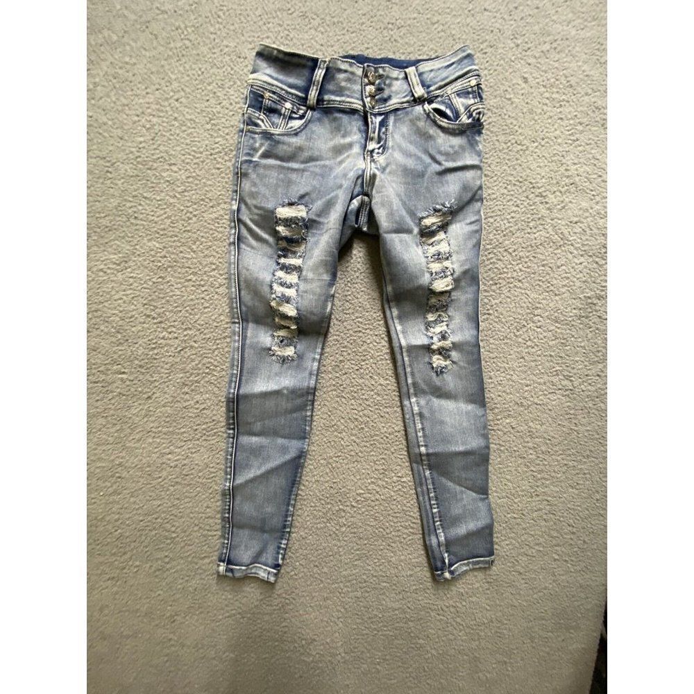 Noble Jeans Womens Junior 7 Blue Distressed Skinny